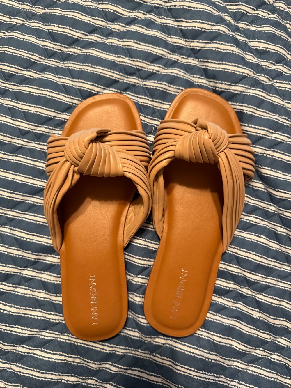 Lane Bryant Tan Twisted-Knot Slide Sandals
